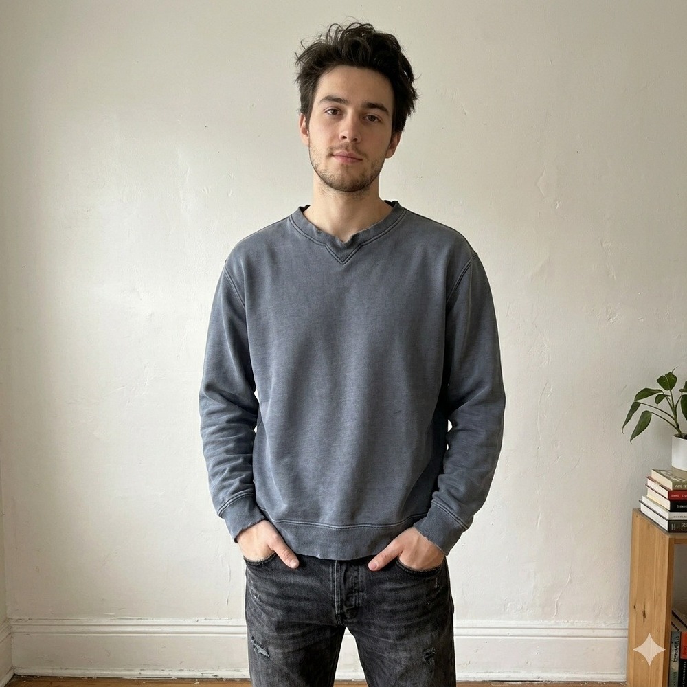 John Elliott Washed Slate Gray Crewneck Sweatshirt